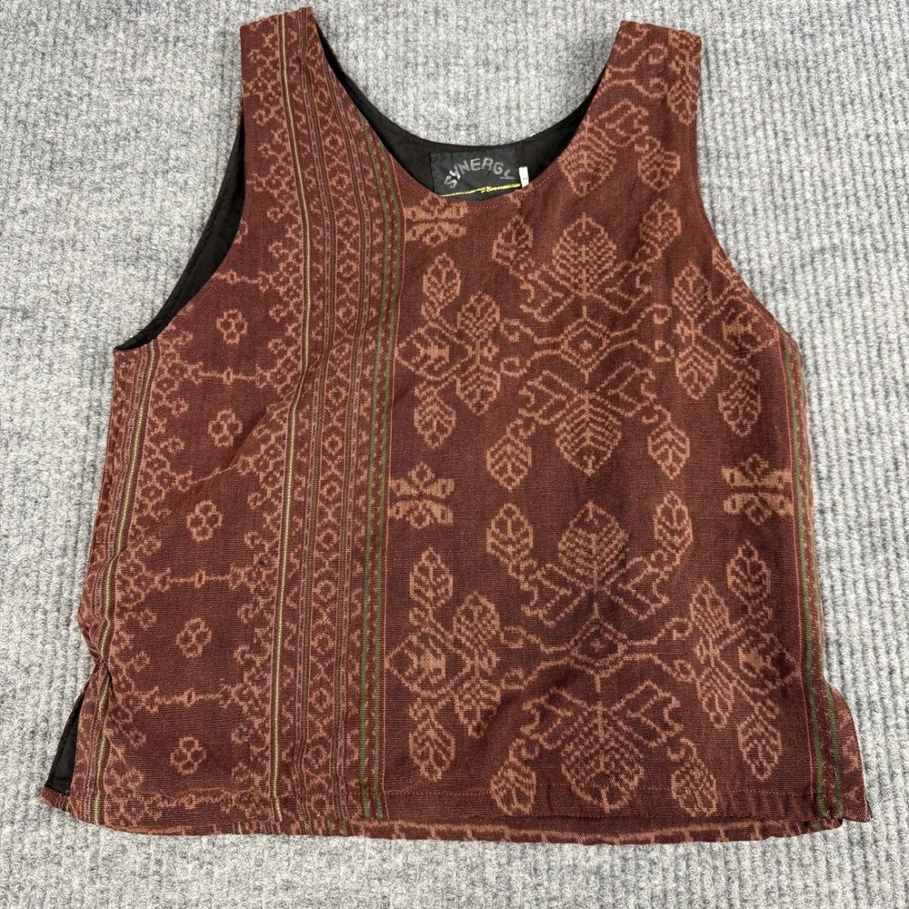 Vtg 90s Synergy Tank Top Womens S 100% Cotton Ikat Batik Hippie Festival Artisan